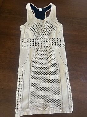 Whitney Eve Beige Crochet Knit Racerback Midi Dress